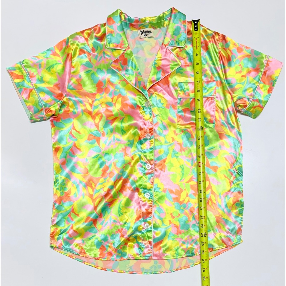 Show Me Your Mumu Slumber PJ Set Top Twiggy Tulips Floral Satin Pink Green Small